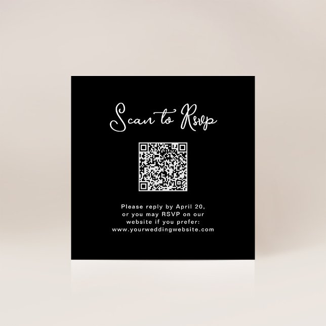 Carte D'accompagnement Noir doux et blanc | RSVP avec code QR (A sweet and simple wedding rsvp card with scannable QR code)