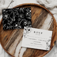 Noir élégant | White Floral Garden Wedding RSVP