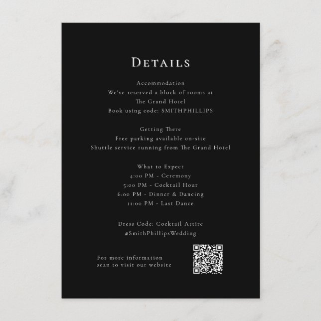 Carte D'accompagnement noir et avec Mariage moderne Détails E (Devant)