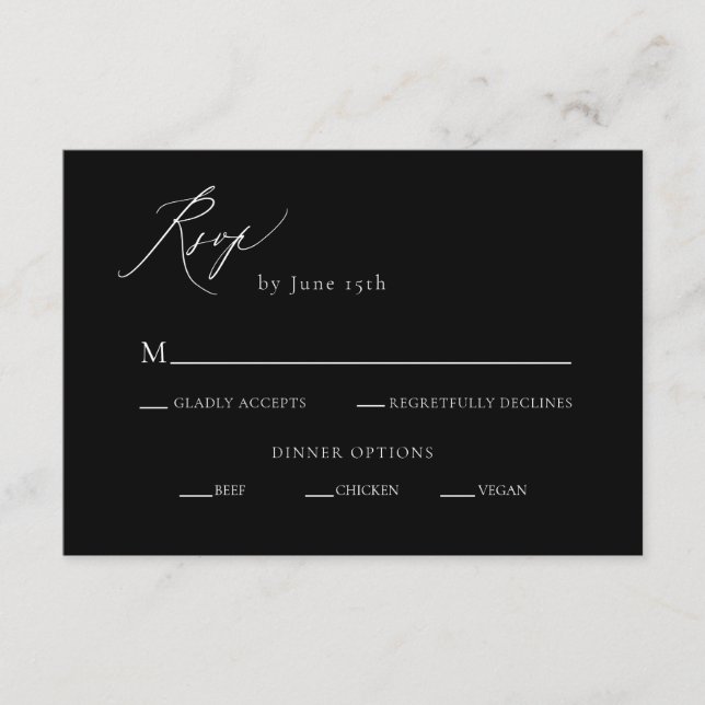 Carte D'accompagnement Noir et blanc Calligraphie Mariage RSVP (Devant)