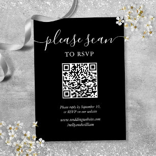 Carte D'accompagnement Noir et blanc Script mariage RSVP QR Code