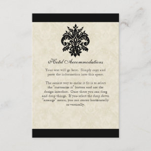 Carte D'accompagnement Noir et crème Fleur de Lis Damassé Mariage