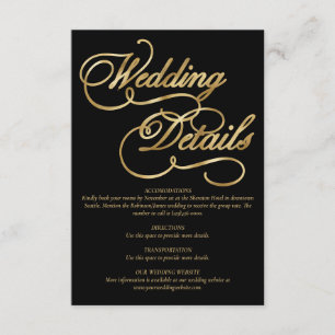 Carte D'accompagnement Noir & Faux Gold Foil Calligraphie Mariage officie