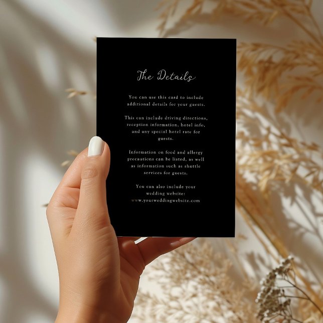Carte D'accompagnement Noir minimaliste | Détails du client mariage (Créateur téléchargé)