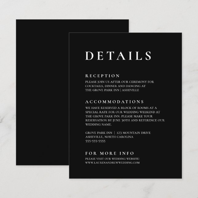 Carte D'accompagnement Noir moderne minimaliste élégant (Devant / Derrière)