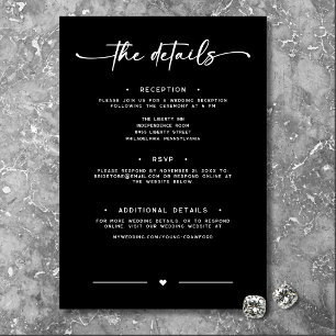 Carte D'accompagnement Noir moderne Script blanc minimaliste Détails Mari