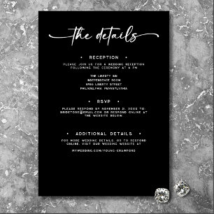Carte D'accompagnement Noir moderne Script blanc minimaliste Détails Mari