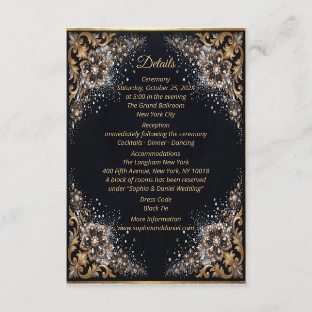 Carte D'accompagnement Noir Or Perle Diamant Arc Luxe Formel (Devant)