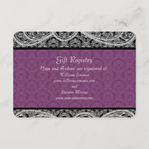 Carte D'accompagnement Noir Plum Monogramme Damask Mariage du Registre Ca