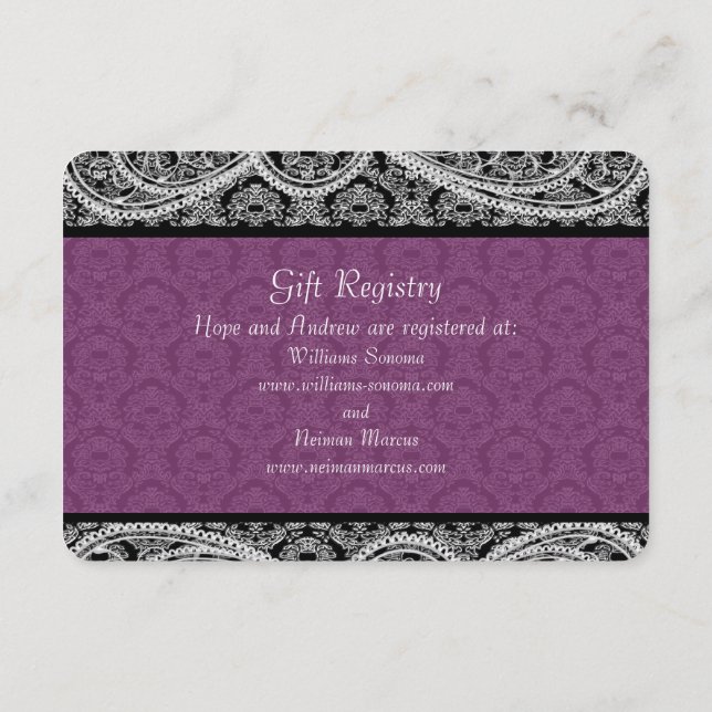 Carte D'accompagnement Noir Plum Monogramme Damask Mariage du Registre Ca (Dos)