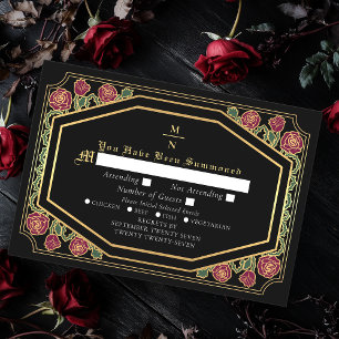 Carte D'accompagnement Noir Victorian gothique Roses épines mariage RSVP