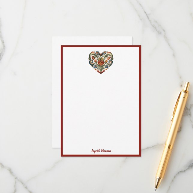 Carte D'accompagnement Norvégien Rosemaling Folk Art Heart Enclume Voitur (Devant/Arrière en situation)