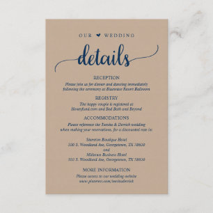 Carte D'accompagnement Nos détails Mariages, Rustique Brown Kraft Navy Bl