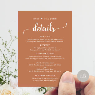 Carte D'accompagnement Nos détails Mariages, Rustique rouille cuivre Brow
