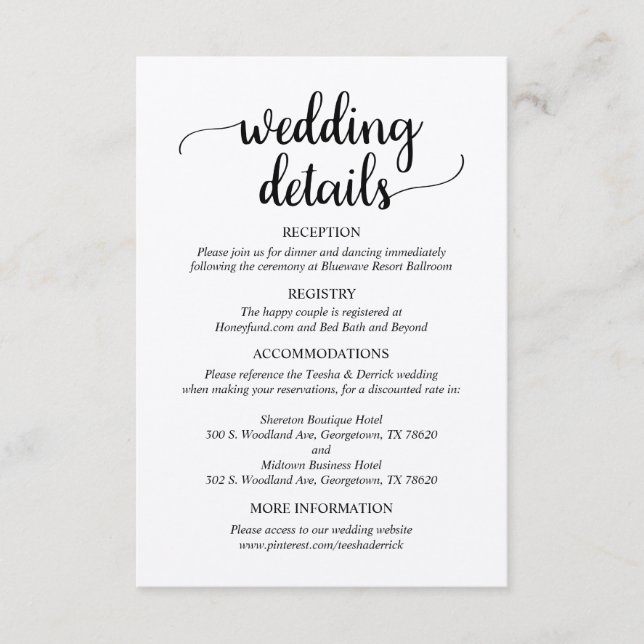 Carte D'accompagnement Nos détails Mariages, Script rustique, Kraft Brown (Devant)