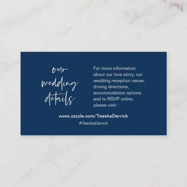 Carte D'accompagnement Nos détails mariages, site, RSVP, Navy Blue (Devant)