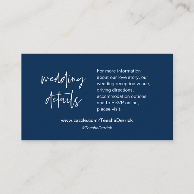 Carte D'accompagnement Nos détails mariages, site, RSVP, Navy Blue (Devant)