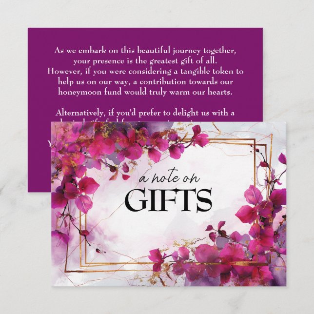 Carte D'accompagnement Note sur Cadeaux Fuchsia Enchantement : Aquarelle (Devant / Derrière)