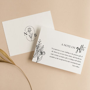Carte D'accompagnement Note sur les cadeaux Mariage noir et blanc Wishing