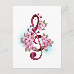 Carte D'accompagnement Notes de clef musicale en treble avec des fleurs S
