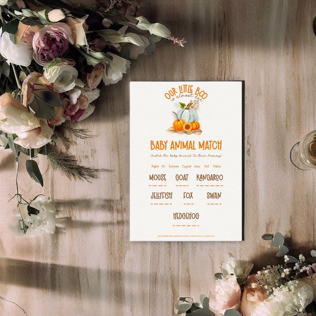 Carte D'accompagnement Notre Petit Baby shower Boo Bébé Animal Match Jeu (Créateur téléchargé)