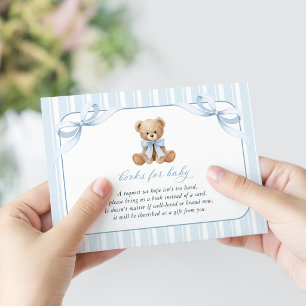 Carte D'accompagnement Noun ours en peluche, noeud bleu, rayures bleues,