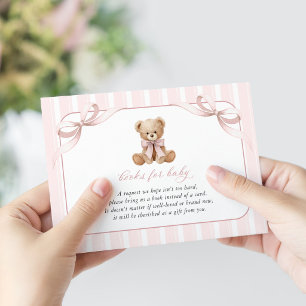 Carte D'accompagnement Nounours en peluche, Nœud rose, Rayures roses, Liv