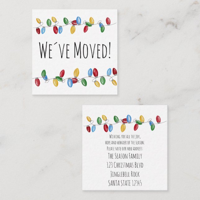 Carte D'accompagnement Nous avons déménagé  Enclos pour guirlandes de sap (Devant / Derrière)