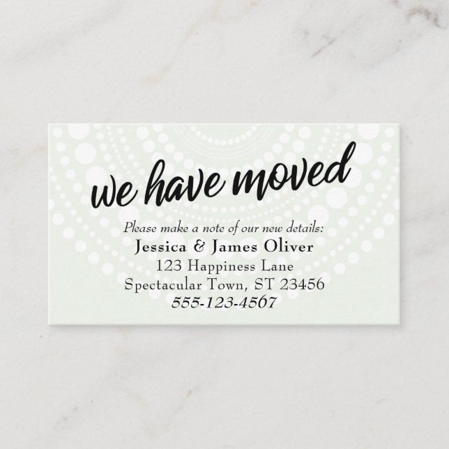 Carte D'accompagnement Nous Avons Déplacé Des Cercles Blancs Pale Vert Ca (Devant)