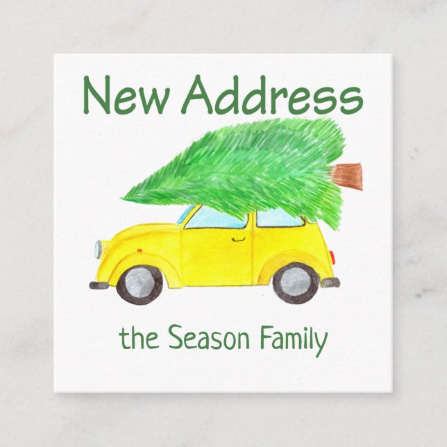 Carte D'accompagnement Nouvelle adresse Voiture et arbre de Noël (Devant)