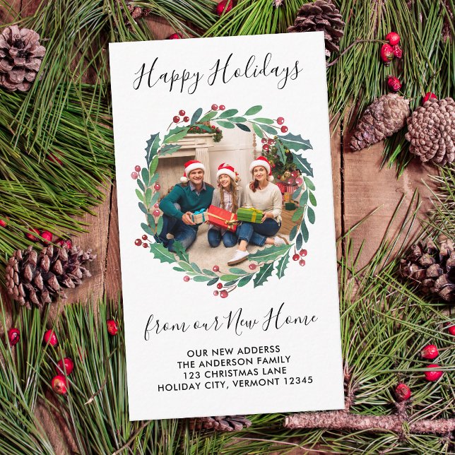 Carte D'accompagnement Nouvelle maison Verdure Wreath Photo personnalisée (Créateur téléchargé)