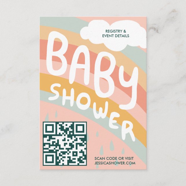 Carte D'accompagnement Nuages de baby shower Rainbow Cute QR CODE personn (Devant)