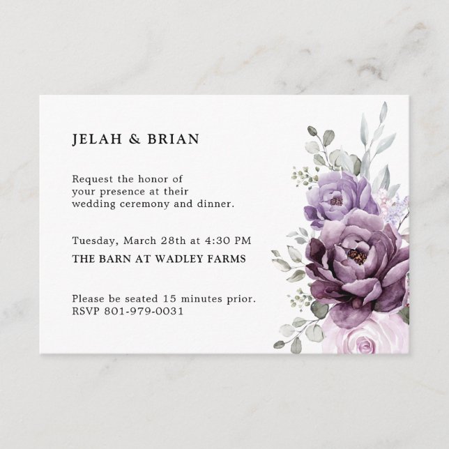 Carte D'accompagnement Nuances de pourpre Dusty fleurs Moody Floral Maria (Devant)