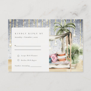 Carte D'accompagnement Nuit étoile Palm Tropical Cabana Mariage RSVP