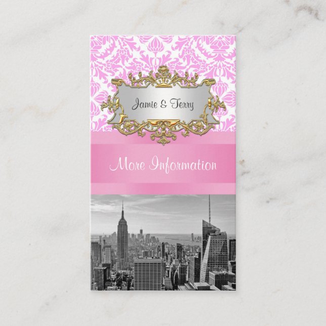 Carte D'accompagnement NY City Skyline BW D4P Pink Damask Encasque (Devant)