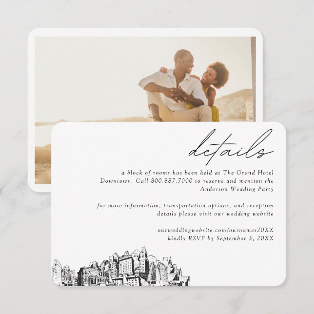 Carte D'accompagnement Oakland Mariage Hotel Room Détails du bloc de cham (Devant / Derrière)