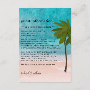 Carte D'accompagnement Ocean Beach Palm Tree Mariage Détails