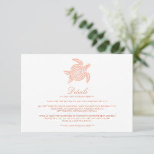 Carte D'accompagnement Ocean Sea Turtle, Soft Coral Beach Wedding Détail
