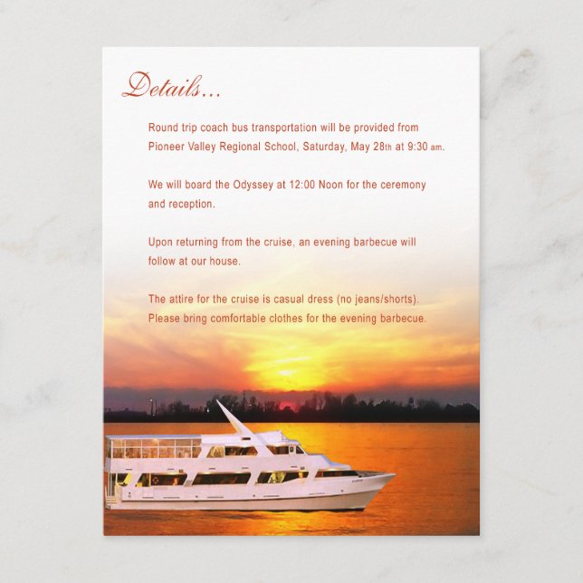 Carte D'accompagnement Ocean Sunset Yacht 4.25x5.5 Détails du Mariage pla (Devant)