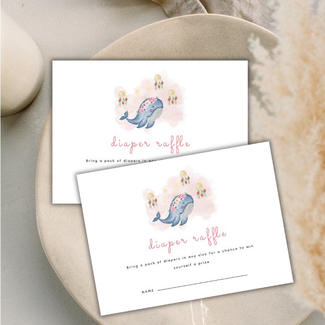 Carte D'accompagnement Ocean Sweet Whale Floral Diaper Baby shower (Ocean Sweet Whale Floral Diaper Raffle Baby Shower Enclosure Card)