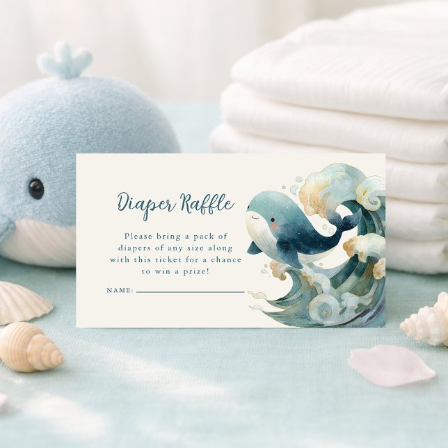 Carte D'accompagnement Ocean Whale Waves Diaper Raffle Ivory Baby Shower  (Créateur téléchargé)