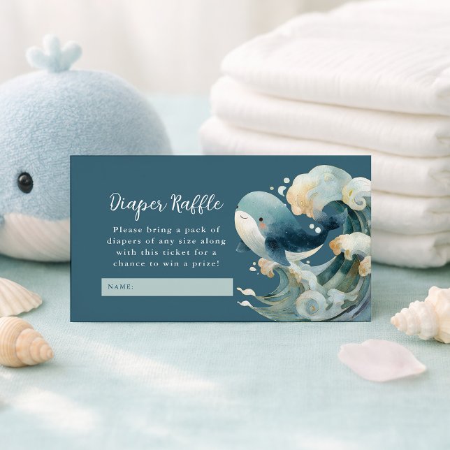 Carte D'accompagnement Ocean Whale Waves Diaper Raffle White Baby Shower  (Créateur téléchargé)