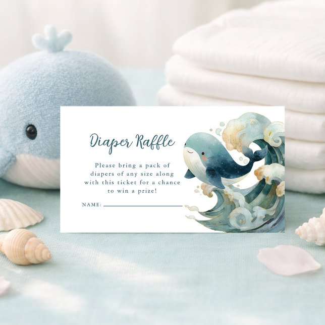 Carte D'accompagnement Ocean Whale Waves Diaper Raffle White Baby Shower  (Créateur téléchargé)