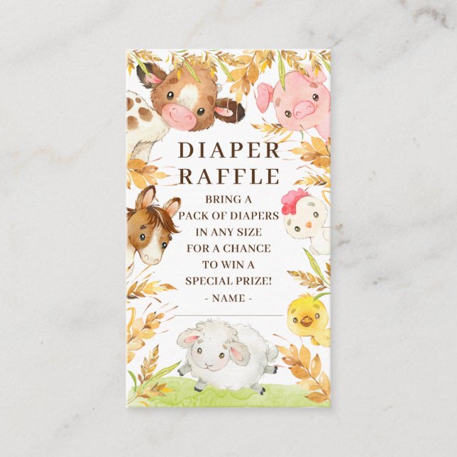 Carte D'accompagnement Oh Baby Farm Animaux Baby shower Déchets Raffle (Devant)
