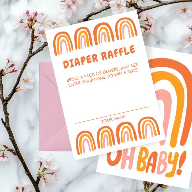 Carte D'accompagnement OH BABY SHOWER Sweet Orange Rainbow CUSTOM (OH BABY SHOWER Sweet Orange Rainbow CUSTOM Enclosure Card Diaper Raffle
)