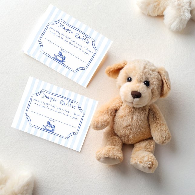 Carte D'accompagnement Oh bébé bleu rocking cheval sketch tombole de couc (Oh baby blue rocking horse handrawn sketch vintage western baby shower diaper raffle enclosure card)