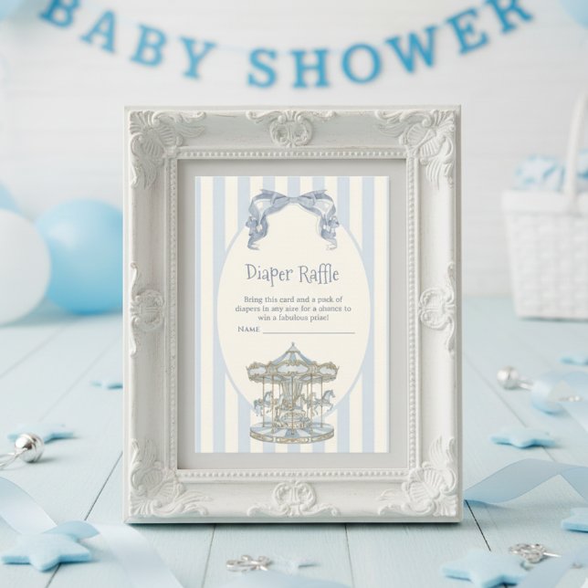 Carte D'accompagnement Oh Boy Blue Bow Carousel Diaper Raffle  (Créateur téléchargé)