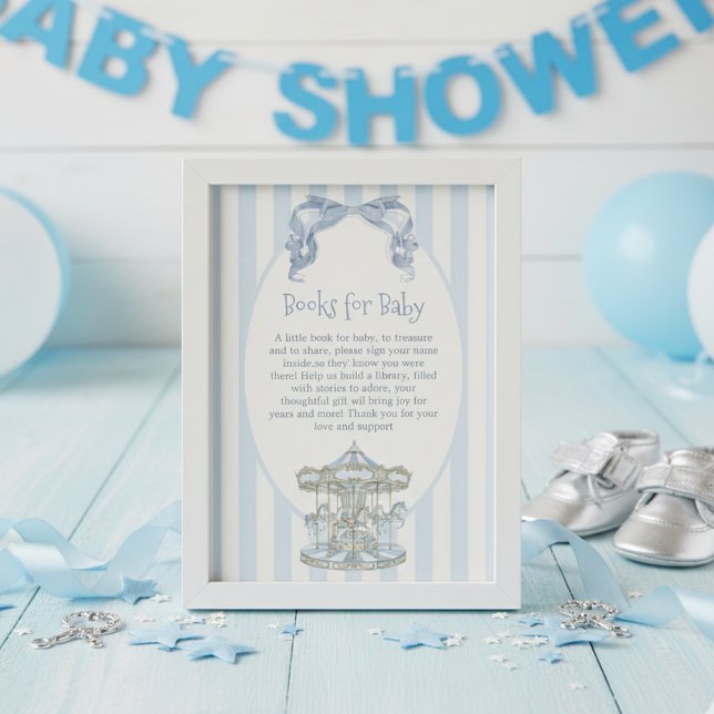 Carte D'accompagnement Oh Boy Blue Bow Carousel Stripe livres pour bébé  (Créateur téléchargé)