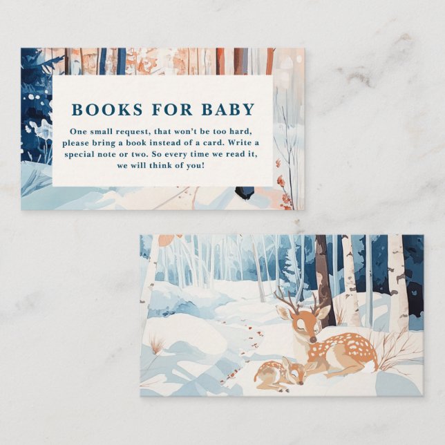 Carte D'accompagnement Oh cerf bois livres de Baby shower d'hiver pour bé (Devant / Derrière)