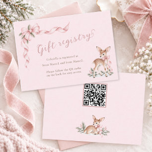 Carte D'accompagnement Oh Cerf Rose Bow Baby Shower Code QR Cadeau Regist